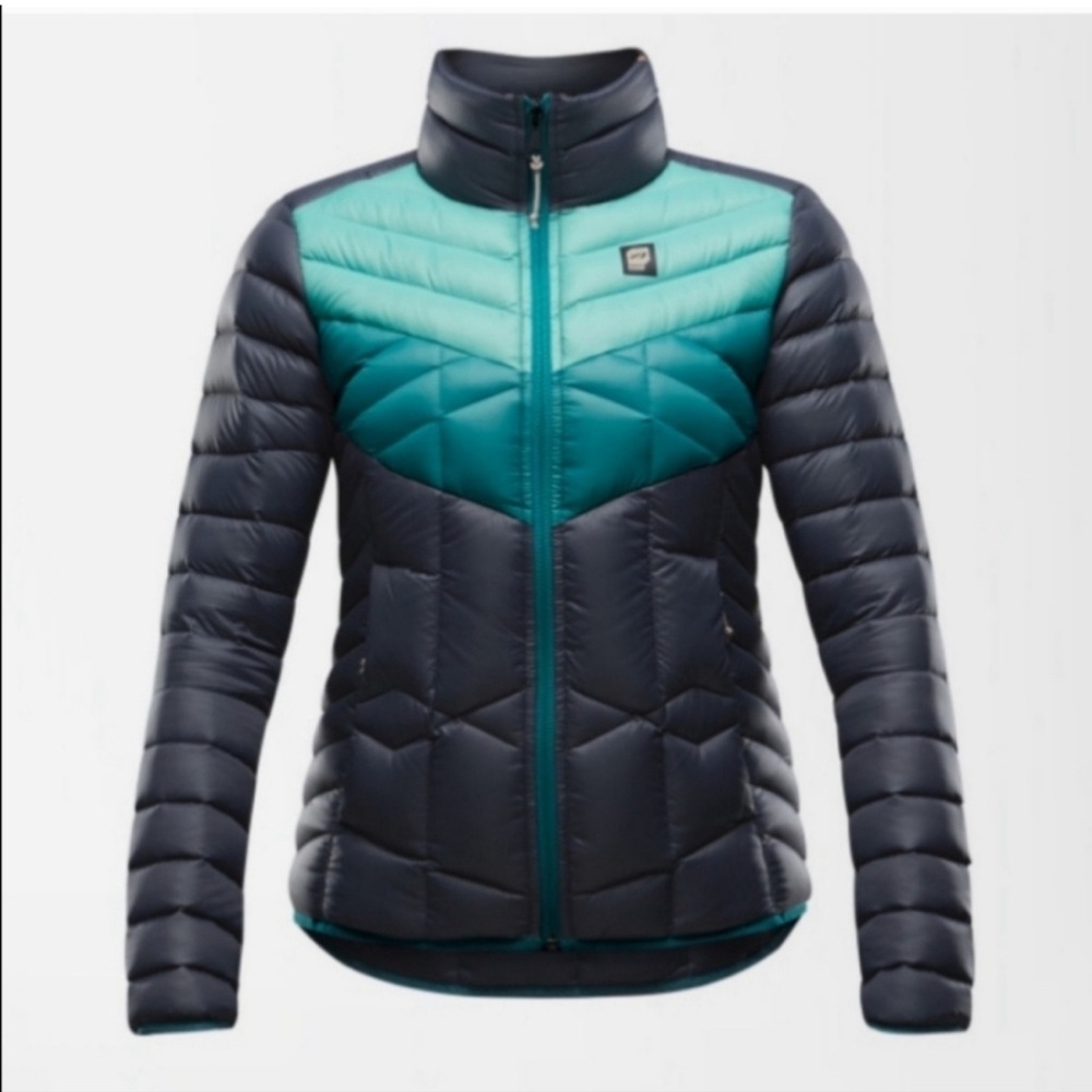 ORAGE LINK DUCK DOWN PUFFER JACKET. TEAL/ NAVY BLUE. XS activewear